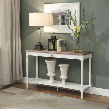 French Country Console Table with Drawer and Shelf in Driftwood and White Wood