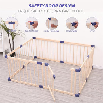 Kingway Furniture Baby Wood Saftey Gate with Blue connector