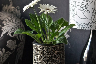 Clovelly Luxury Patterned Pot with Desert Moon Finish on Black