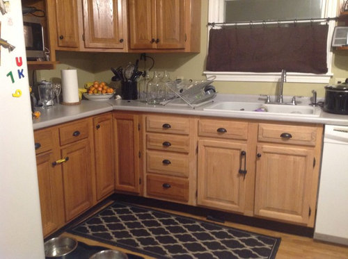 Dated Oak Cabinets Once Again, How To Restain Oak Cabinets Without Sanding
