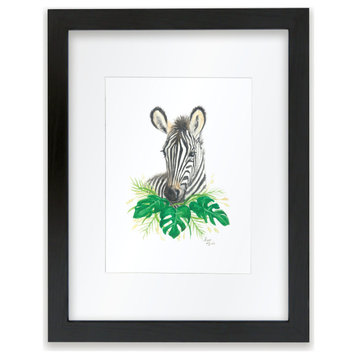 "Safari Littles" Zebra Individual Framed Print, With Mat, Black, 18"x24"