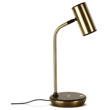 Brightech Ezra Office Desk Lamp Wireless, Charging Pad, Color Change, Brass