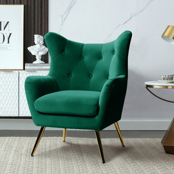 Tufted Accent Chair With Golden Legs, Green