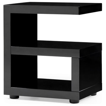 Modern Jayden Side Table Glossy Black Lacquer Three Tiered Shelving