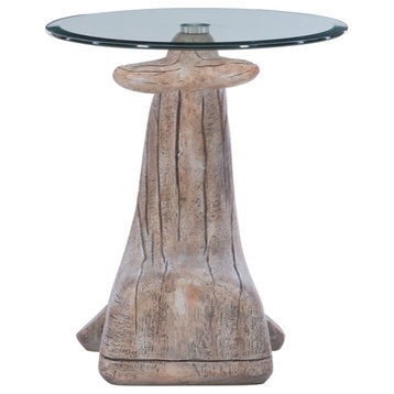 Linon Mabry Whale Sculptured Glass & Resin Rustic Accent Table in Driftwood