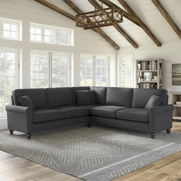 Pemberly Row 99W L Shaped Sectional Couch in Charcoal Gray Herringbone Fabric