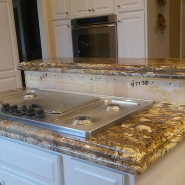 Carnaval Granite on White Cabinets