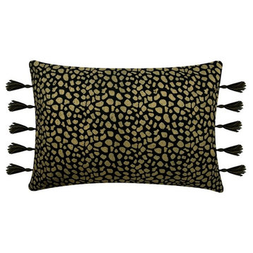 Blue Denim Gold Printed Spots Cotton 12"x22" Lumabr Pillow Cover, Leopard Gold