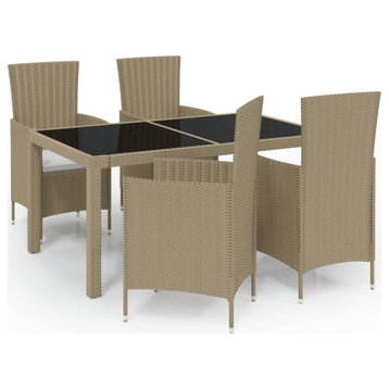 vidaXL Patio Furniture Set 11 Piece Dining Table Set Outdoor Poly Rattan Black, Beige, 59.1" Table Length/ 5 Piece