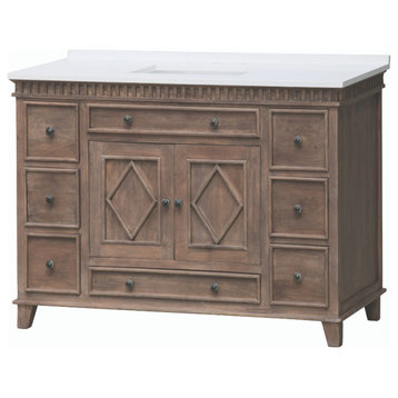 48 Inch Large Distressed Bathroom Vanity with Choice of Top and Sink, Rustic, Wh