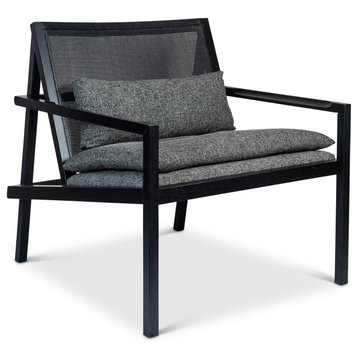 Barra, Cane Lounge Chair, Slate Upholstery, Black Frame, Black Cane Webbing