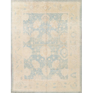 All-Over Oushak Hand Made Oriental Turkish Area Rug Faded, Blue, 13'10"x10'1"