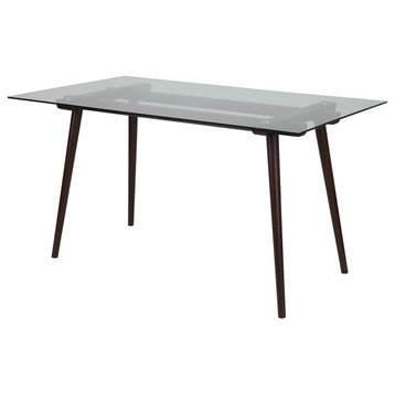 Unique Dining Table, Beechwood Legs With Tempered Glass Top, Clear/Espresso
