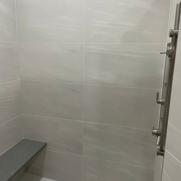 MASTER BATHROOM - Large Shower with 16" x 32" Porcelain Tile, Hex Floor Tile