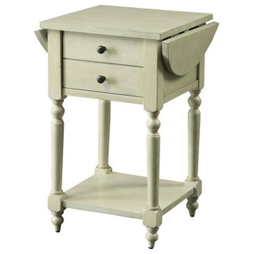 Bowery Hill Transitional Wood Drop-Leaf Side Table in Antique White