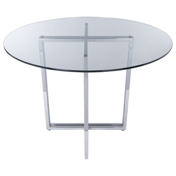 Legend 36" Dining Table With Clear Glass Top and Chromed Steel Base, Chrome