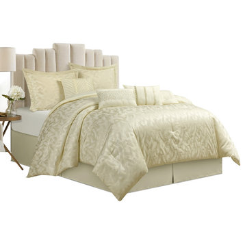 Calioppa 7 Piece Comforter Set, Cream, Queen