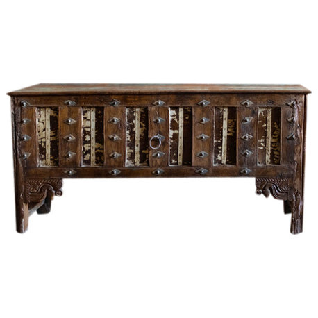 Consigned Antique Door TV Console Table Brutalist Entryway Table