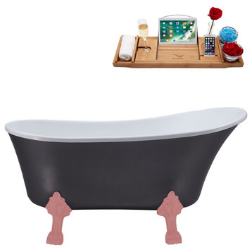 55" Streamline N359PNK-IN-PNK Clawfoot Tub and Tray With Internal Drain