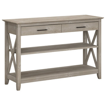 Key West Console Table With Drawers and Shelves, Washed Gray