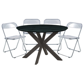 LeisureMod Lawrence 5-Piece Dining Set With Chairs and Dining Table, Clear