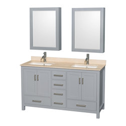 60 inch Transitional Grey Finish Double Sink Bathroom Vanity Set - Bathroom Vanities And Sink Consoles
