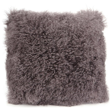 Contemporary Lamb Fur Pillow Large Grey - Grey