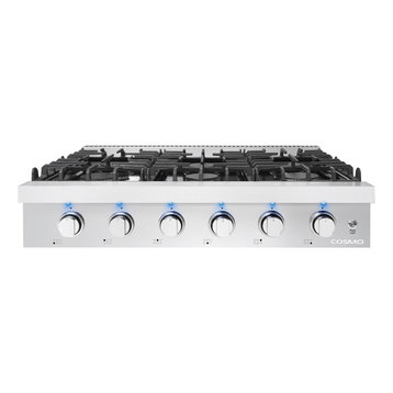 36" Gas Cooktop, Stainless Steel With 6 Italian Made Burners