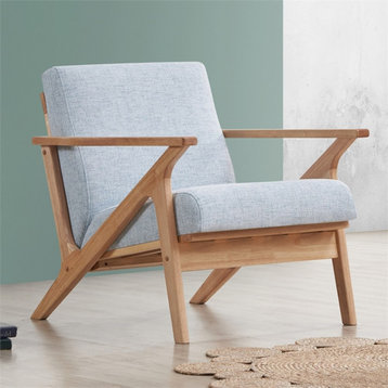 Omax Decor Zola Solid Wood and Fabric Accent Armchair in Oak and Light Blue
