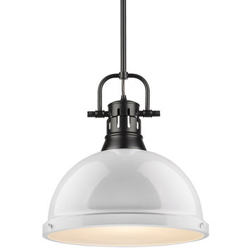 Duncan 1 Light Pendant, Rod, Black, White Shade