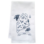 artgoodies - Organic Maine Tea Towel - This high quality 100% certified organic cotton tea towel was custom made just for artgoodies! Hand printed with an illustration by Lisa Price it measures 20"x28" and has a convenient corner loop for hanging. Nice and absorbent for drying dishes, looks great when company is over, and makes a great housewarming gift!