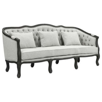 Lv01127 Sofa W/3 Pillows, Gray Linen & Dark Brown Finish - Samael ( 1Pc/1Ctn )