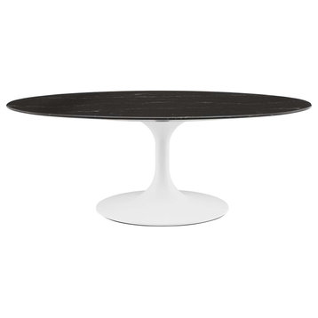 Coffee Table, Oval, Black White, Artificial Marble, Metal, Modern, Hospitality