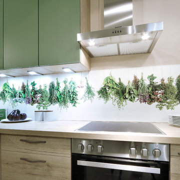 green and wooden kitchen