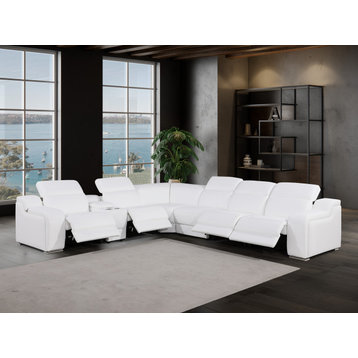 Marco-7-Piece, 4-Power Reclining Italian Leather Sectional, White