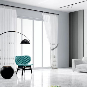 QY7121SOC Elbert Leaves Embroidered Double Pinch Pleat Ready Made Sheer Curtains