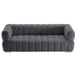Meridian Furniture - Gwen Velvet Upholstered Chair, Gray, Sofa - Experience untold comfort blended with impeccable style when you bring home this Gwen velvet sofa. Rich grey velvet upholstery covers the sofa, giving it a sleek feel that meshes well with its heavily padded designthe combination of which beckons you to sit down and take a load off. Deep biscuit tufting adds to the oversized look of this welcoming sofa, with tufting also serving to keep the fill inside aloft. Two sets of legs come with the Gwen sofa for a custom finish in gold or chrome.