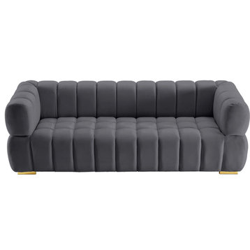 Gwen Velvet Upholstered Sofa, Gray