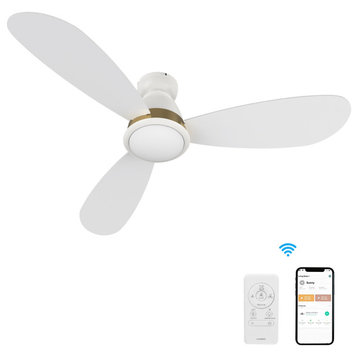CARRO 52" Flush Mount Ceiling Fan with Dim Light and Remote 10 Speed, White/Gold
