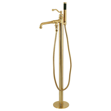 Kingston Brass Freestanding Tub Faucet With Hand Shower, Brushed Brass