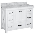 Kitchen Bath Collection - Tuscany 48" Bathroom Vanity, White, Carrara Marble - The Tuscany: elegant country chic. Featuring rustic barn-door inspired wood paneling and plenty of storage space, this vanity is as stylish as it is functional.