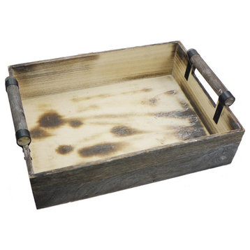 13.75" Wooden Rustic Serving Tray With Handles Abn5E109-Ntrl
