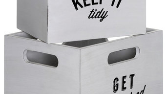 Organise Wooden Slogan Boxes, 2-Piece Set, White