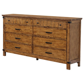 8 Drawers Wood Dresser, Rustic Honey