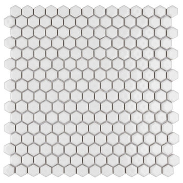 Colmena Hex Glossy White Porcelain Floor and Wall Tile