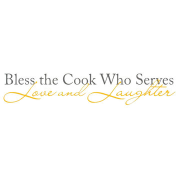 Decal Wall Bless The Cook Who Serves Love & Laughter Quote, Gray/Yellow