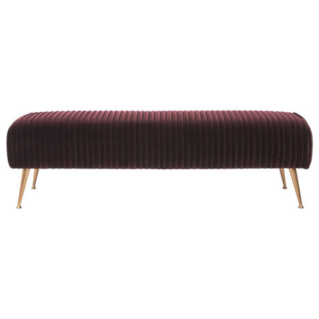 Columbus Velvet Bench With Antique Brass Legs Giotto Cabernet