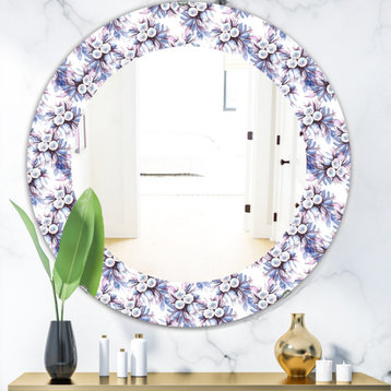 Designart Purple Bloom 3 Traditional Frameless Oval Or Round Bathroom Mirror, 32
