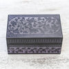 NOVICA Blossoming In Purple And Lacquered Wood Box