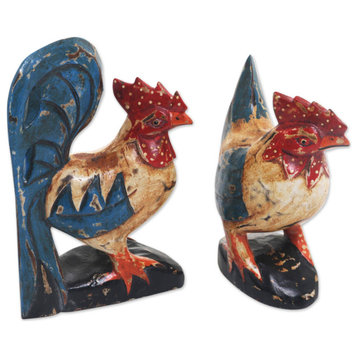 NOVICA Chicken Couple And Wood Sculptures  (Pair)